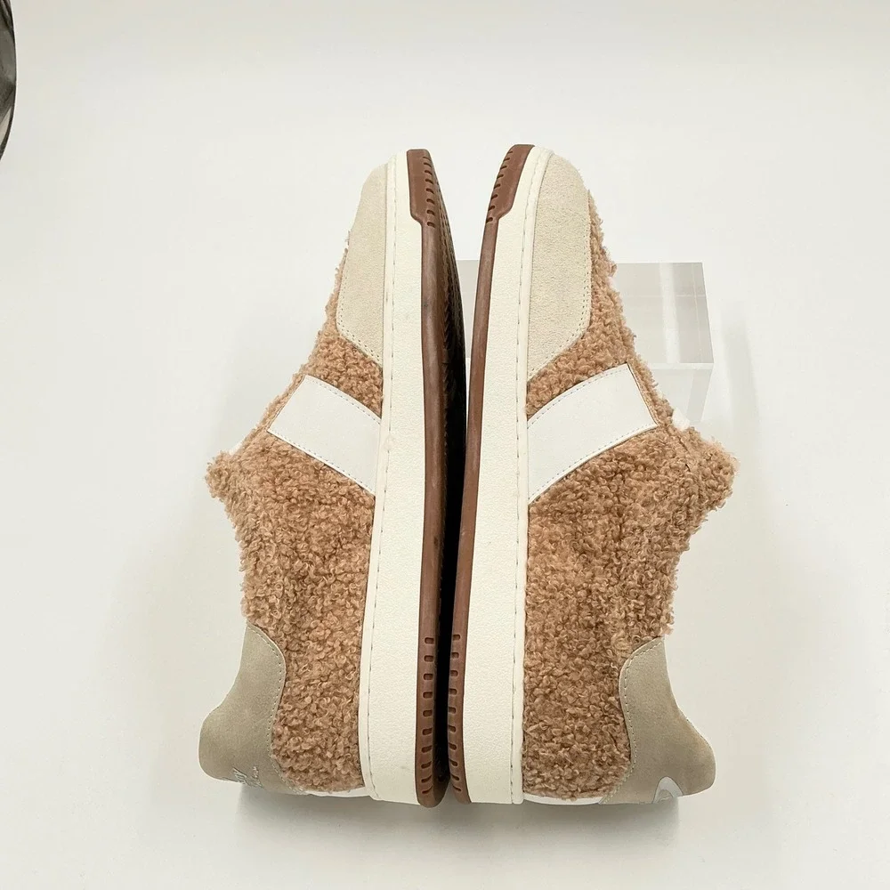 Circus NY Sam Edelman Size 12 Cozy Faux Fur Sneakers Tan White NEW Vance $90
